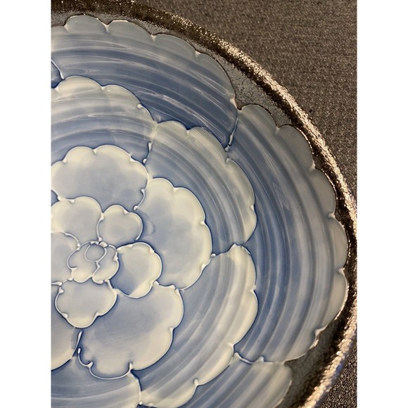 Sencha Yunomi Arita Ware Porcelain Platinum Glaze Blue Peony Bowl Dish - Picture 2 of 12
